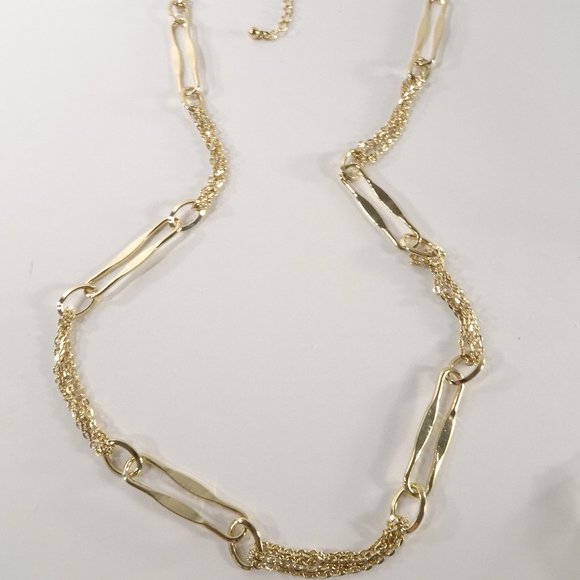 Cache Gold Hammered shiny Oval Link Long Necklace NWT49 - Picture 1 of 12